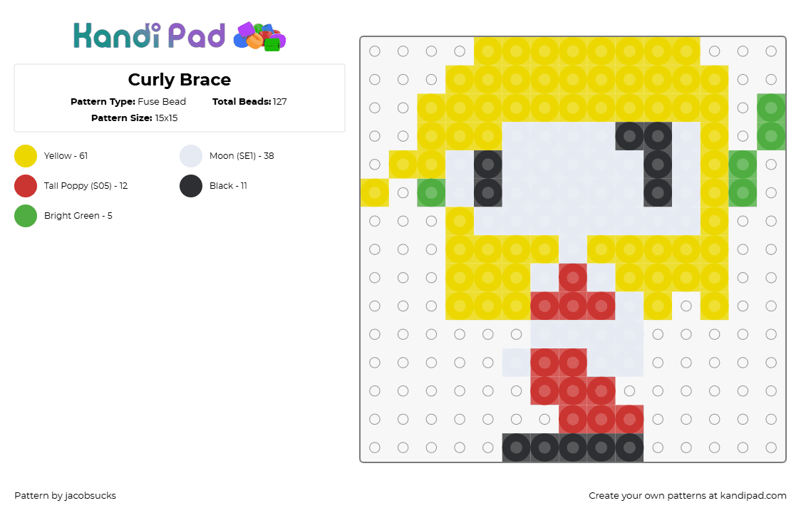 Curly Brace - Fuse Bead Pattern by jacobsucks on Kandi Pad - curly brace,cave story,character,video game,simple,blonde,white,yellow,red