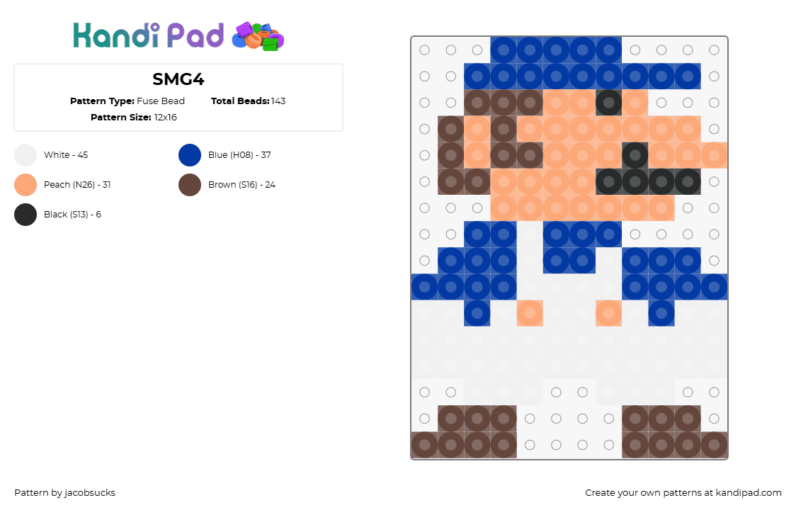 SMG4 - Fuse Bead Pattern by jacobsucks on Kandi Pad - smg4,youtube,mario,video game,streamer,nintendo,blue,white,brown