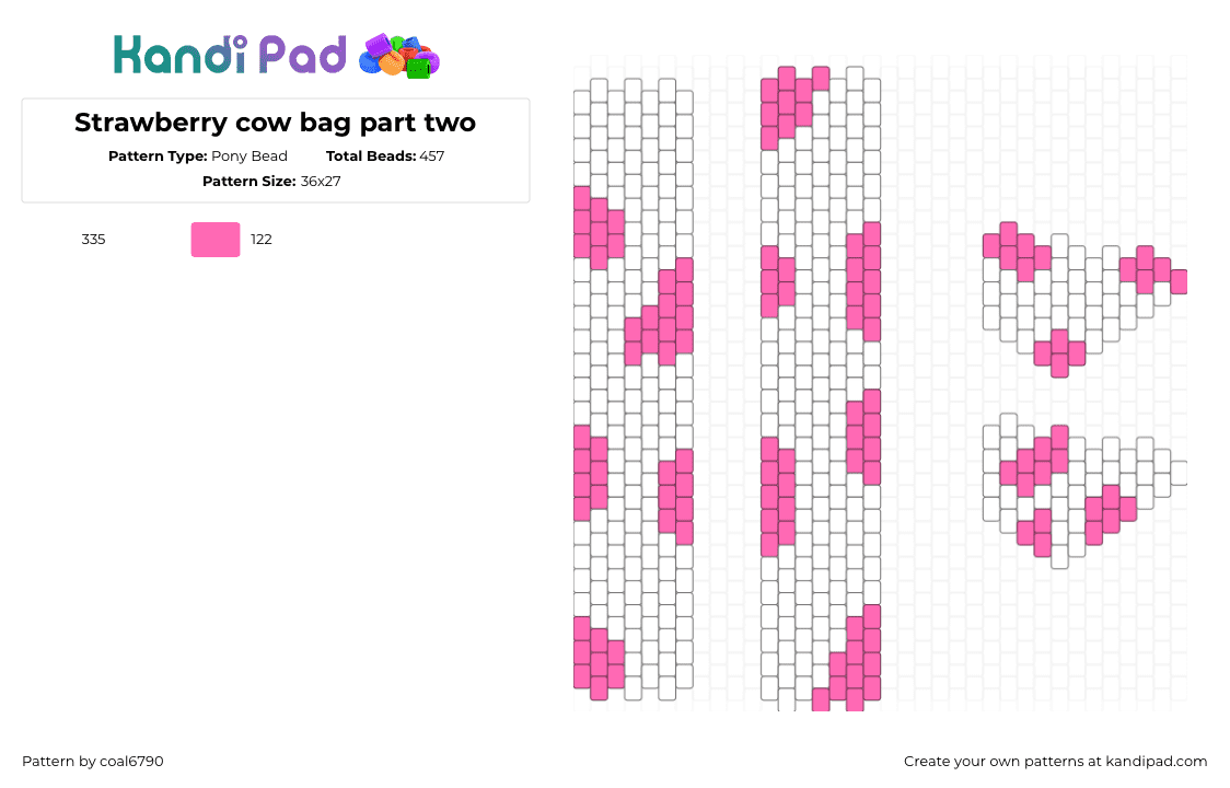 Strawberry cow bag part two - Pony Bead Pattern by coal6790 on Kandi Pad - pink,white