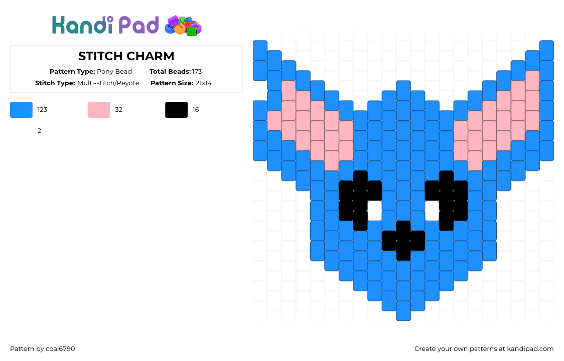 STITCH CHARM Pony Bead Pattern - Kandi Pad | Kandi Patterns, Fuse Bead ...