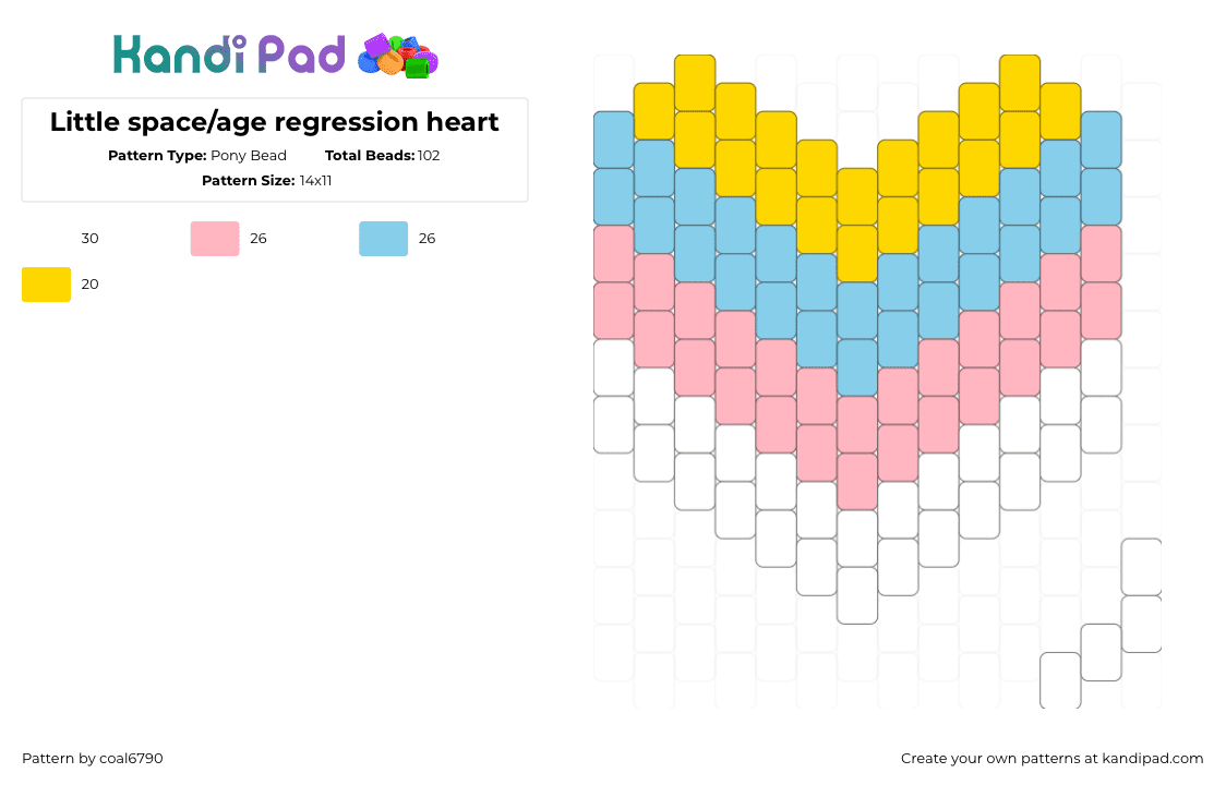Little space/age regression heart - Pony Bead Pattern by coal6790 on Kandi Pad - pink,light blue