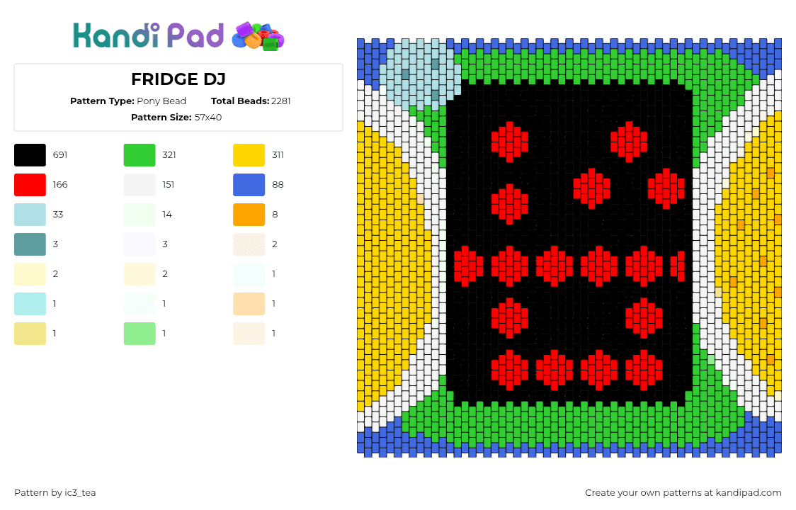 FRIDGE DJ - Pony Bead Pattern by ic3_tea on Kandi Pad - fridge dj,toy,retro,electronic,technology,classic,black,red,yellow,green