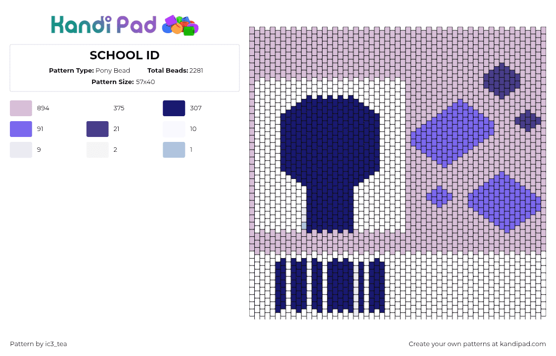 SCHOOL ID - Pony Bead Pattern by ic3_tea on Kandi Pad - school id,animatic battle,character,panel,animation,tv show,pink,purple