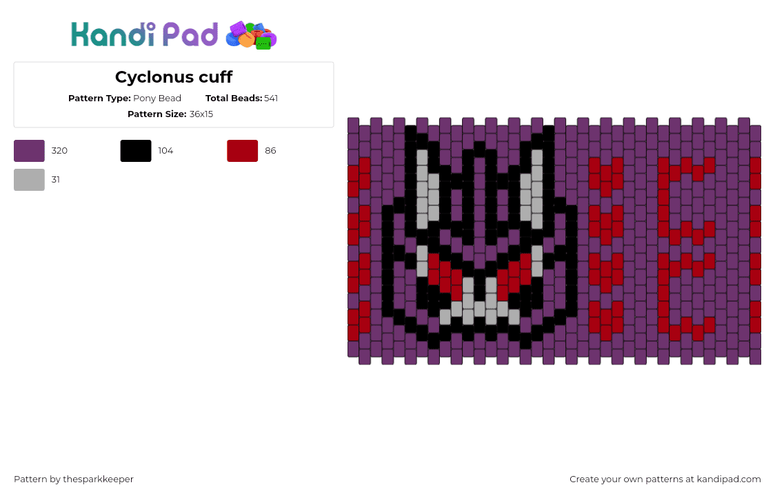 Cyclonus cuff - Pony Bead Pattern by thesparkkeeper on Kandi Pad - cyclonus,transformers,decepticons,robot,cuff,purple,red