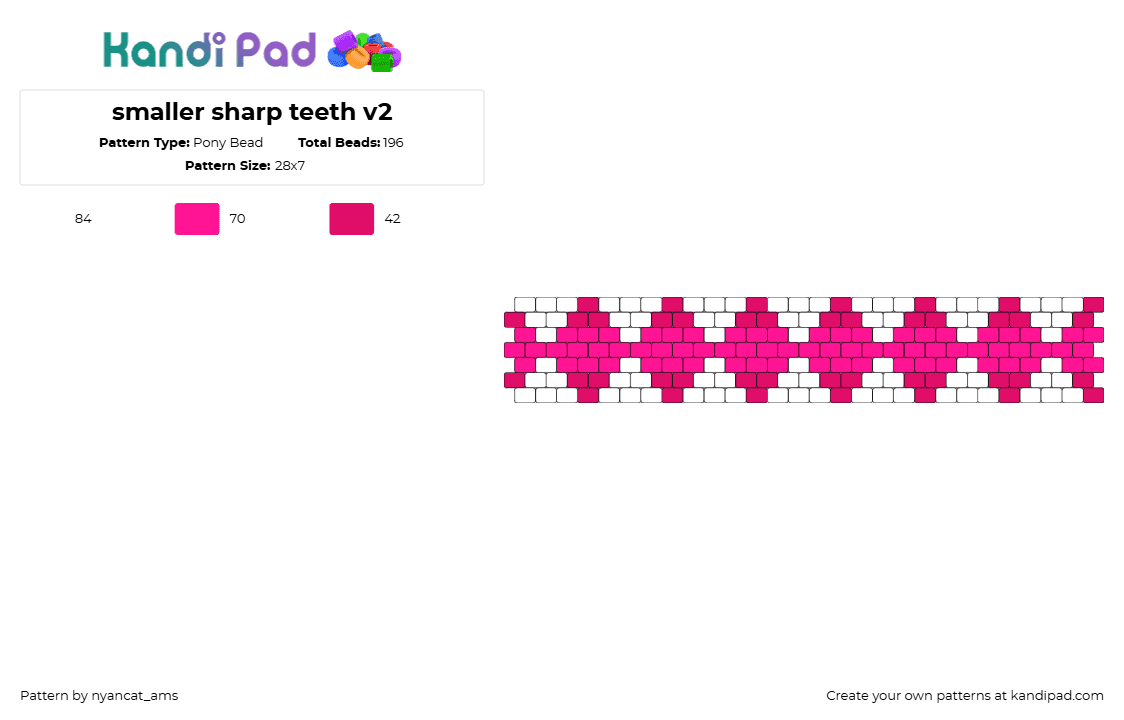 smaller sharp teeth v2 - Pony Bead Pattern by nyancat_ams on Kandi Pad - teeth,diamonds,geometric,cuff,pink,white