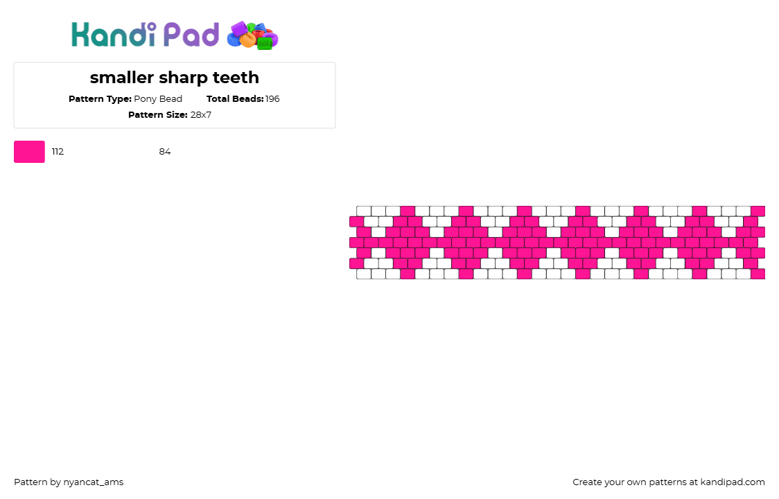 smaller sharp teeth - Pony Bead Pattern by nyancat_ams on Kandi Pad - teeth,diamonds,geometric,cuff,pink,white