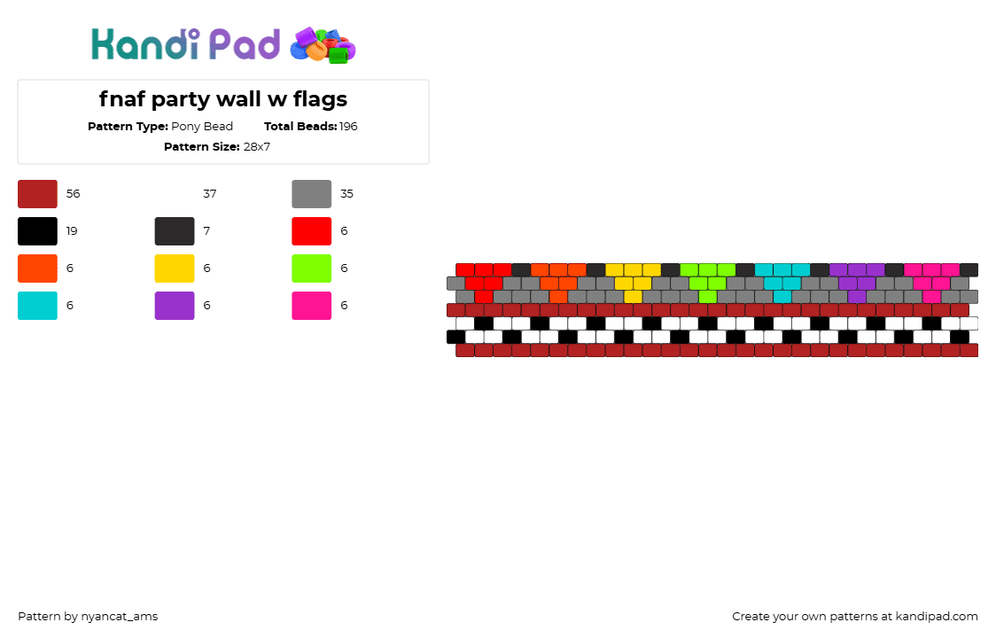 fnaf party wall w flags - Pony Bead Pattern by nyancat_ams on Kandi Pad - wall,fnaf,five nights at freddys,party,video game,horror,colorful,cuff,gray,white