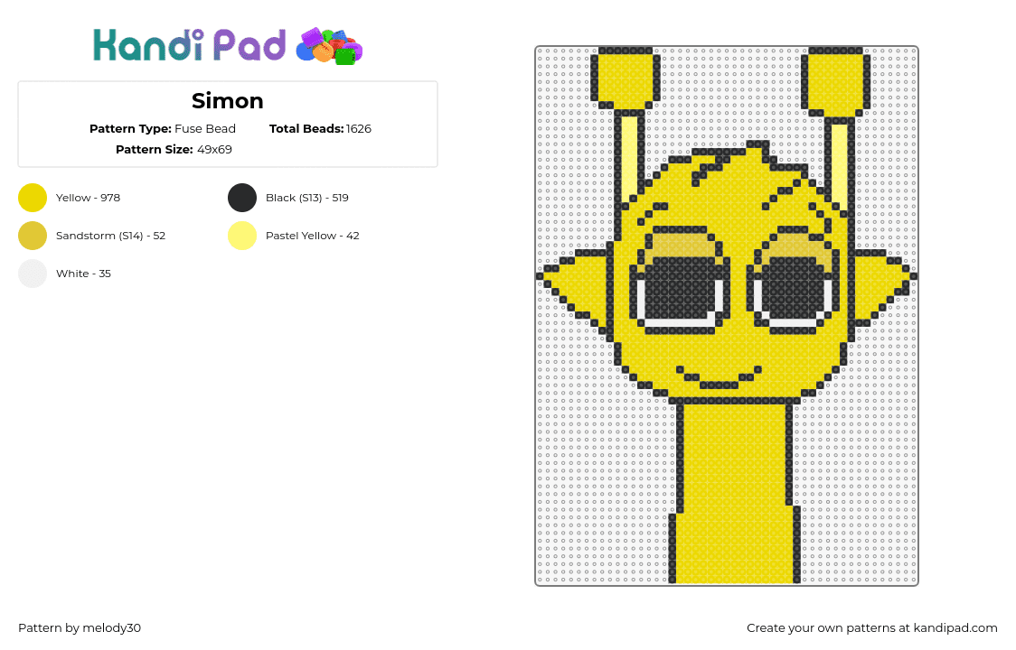 Simon - Fuse Bead Pattern by melody30 on Kandi Pad - simon,sprunki,incredibox,character,video game,yellow