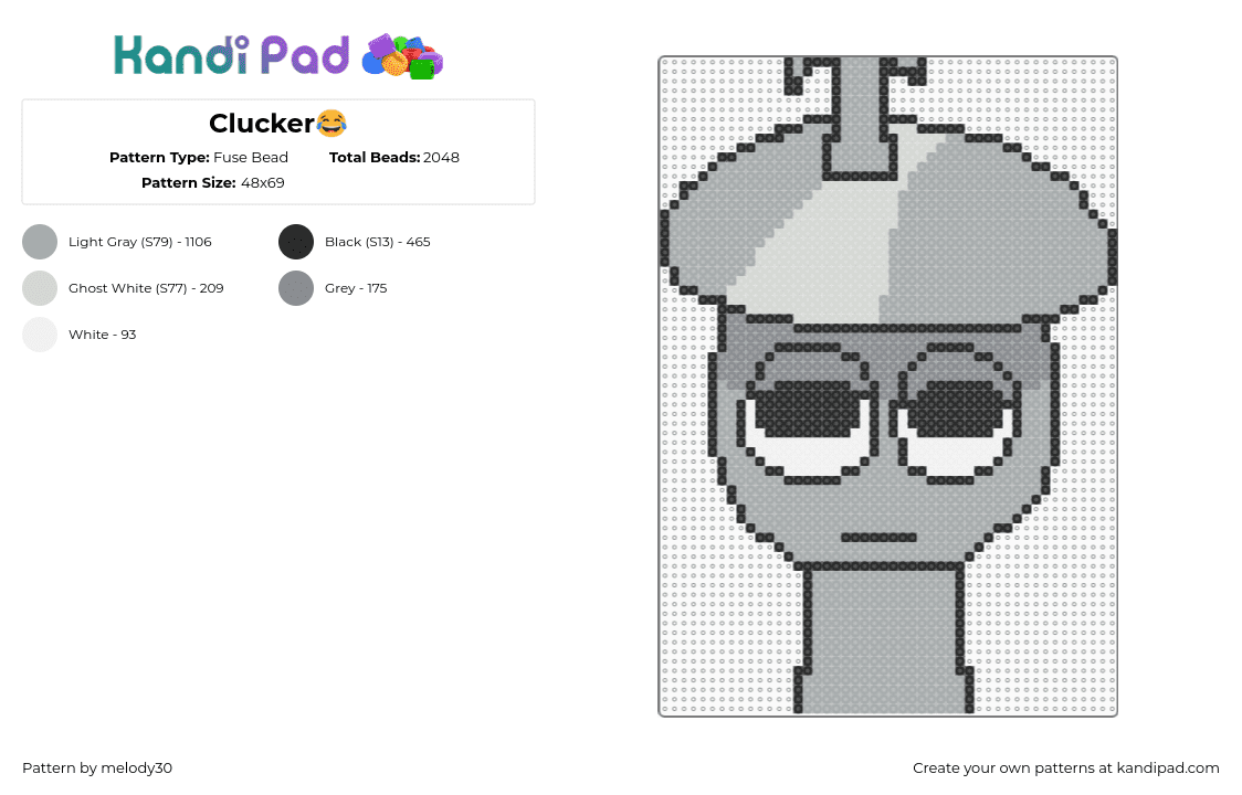 Clucker😂 - Fuse Bead Pattern by melody30 on Kandi Pad - clukr,sprunki,incredibox,character,video game,gray