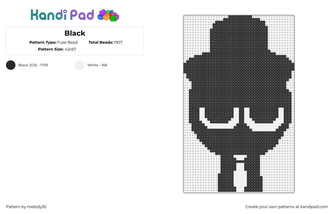 Black - Fuse Bead Pattern by melody30 on Kandi Pad - sprunki,incredibox,video game,character,black