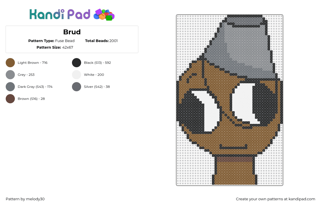 Brud - Fuse Bead Pattern by melody30 on Kandi Pad - brud,sprunki,incredibox,character,video game,brown,gray