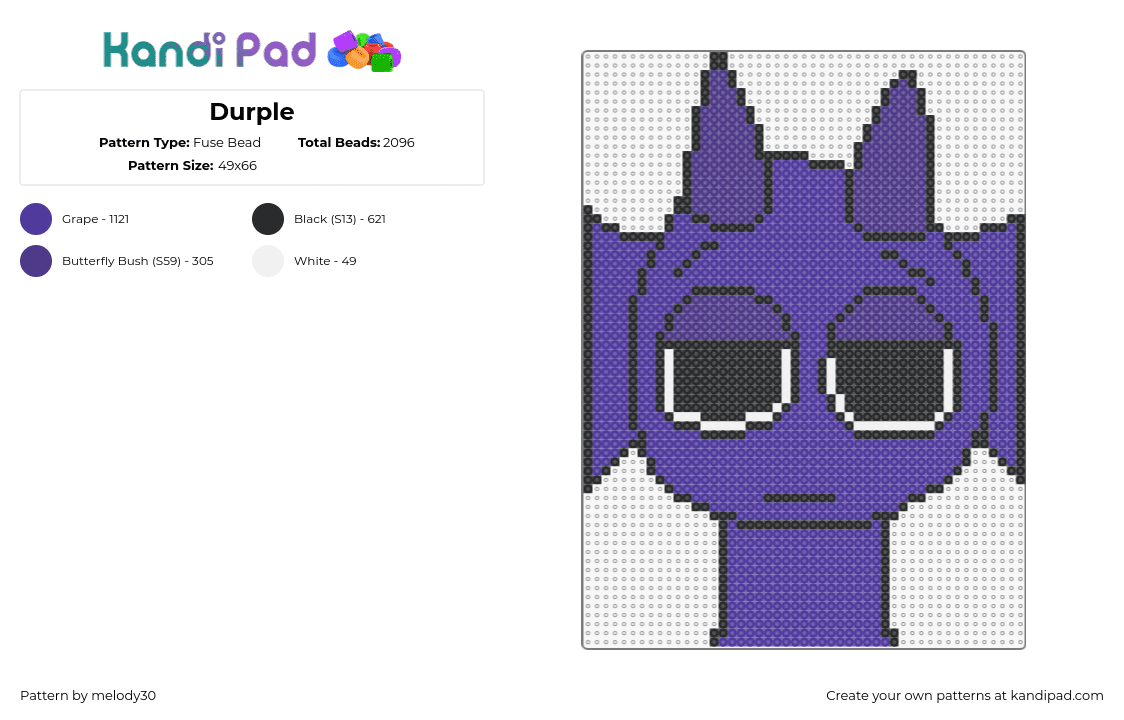 Durple - Fuse Bead Pattern by melody30 on Kandi Pad - durple,sprunki,incredibox,video game,character,purple