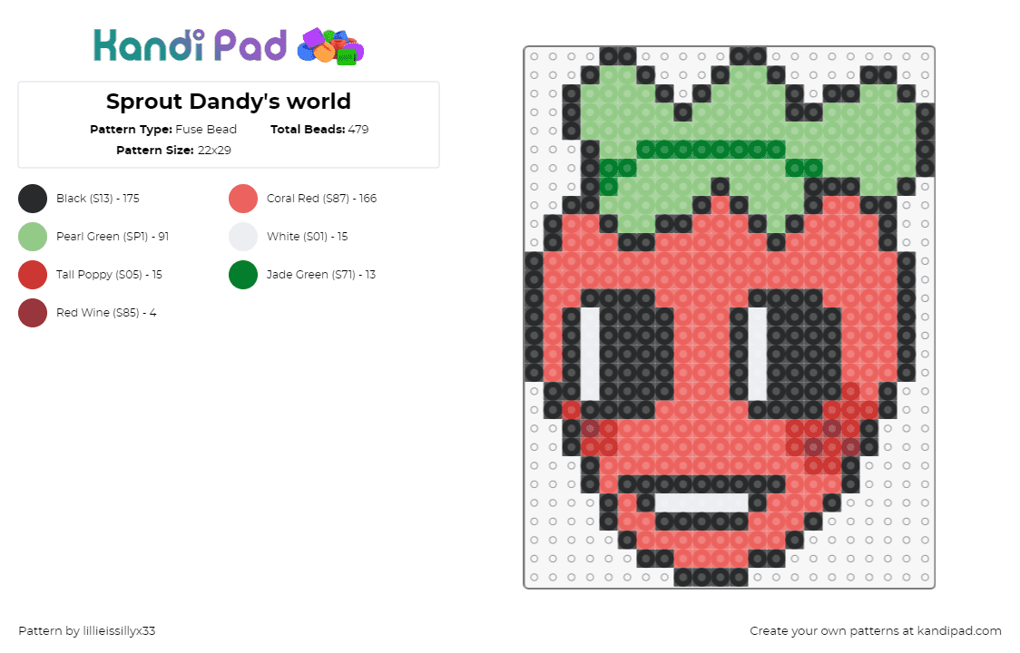 Sprout Dandy\'s world - Fuse Bead Pattern by lillieissillyx33 on Kandi Pad - sprout,dandys world,head,character,video game,horror,red,green