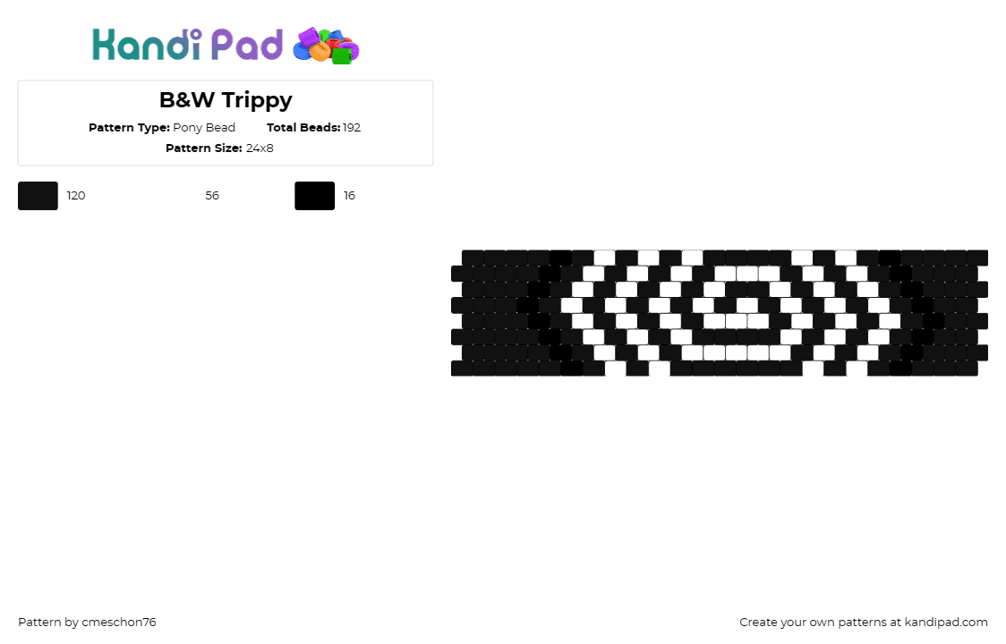 B&W Trippy - Pony Bead Pattern by cmeschon76 on Kandi Pad - spiral,geometric,cuff