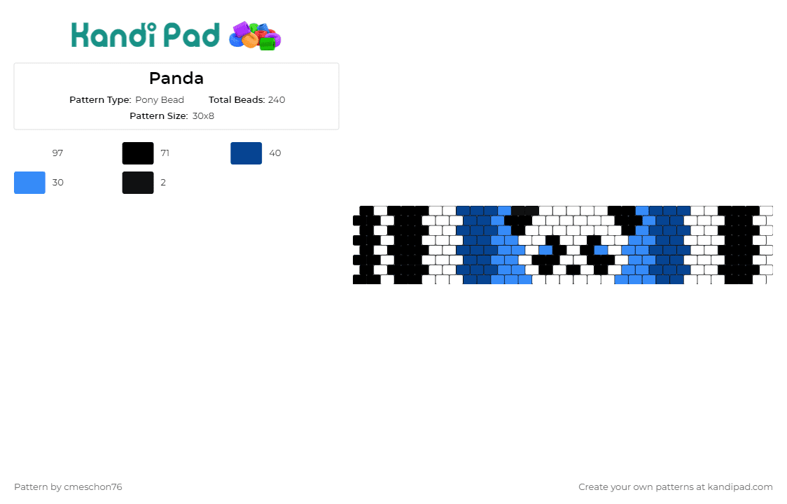 Panda - Pony Bead Pattern by cmeschon76 on Kandi Pad - panda,bear,animal,cuff