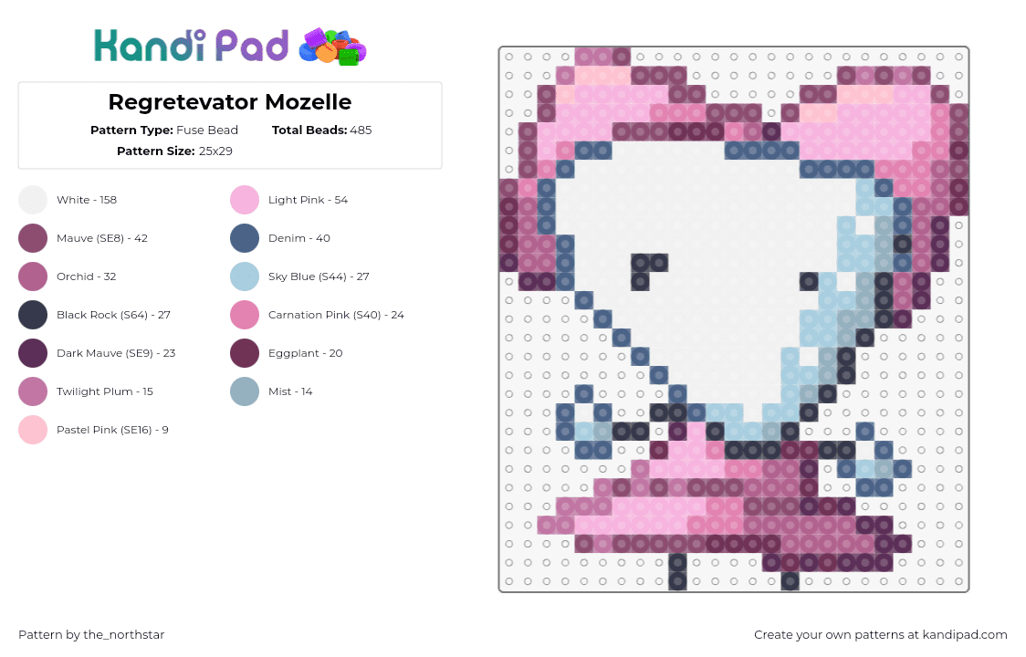 Regretevator Mozelle - Fuse Bead Pattern by the_northstar on Kandi Pad - mozelle,regretevator,character,npc,video game,roblox,pink,white