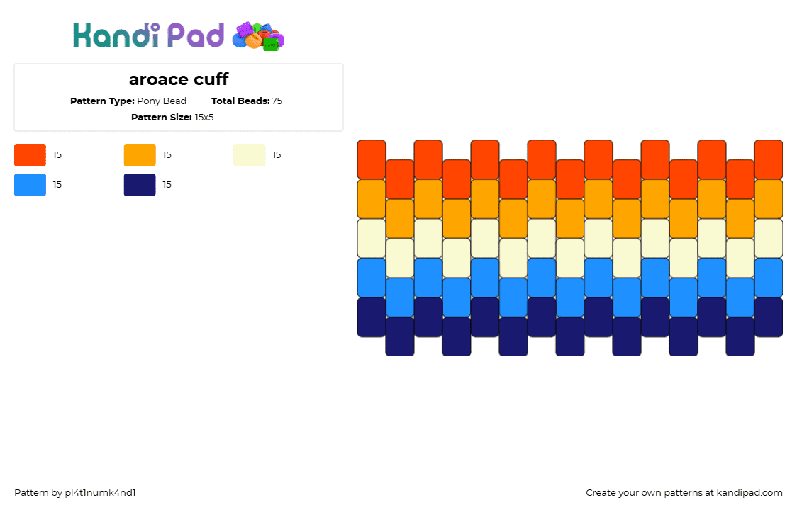 aroace cuff - Pony Bead Pattern by pl4t1numk4nd1 on Kandi Pad - aroace,pride,cuff,orange,blue