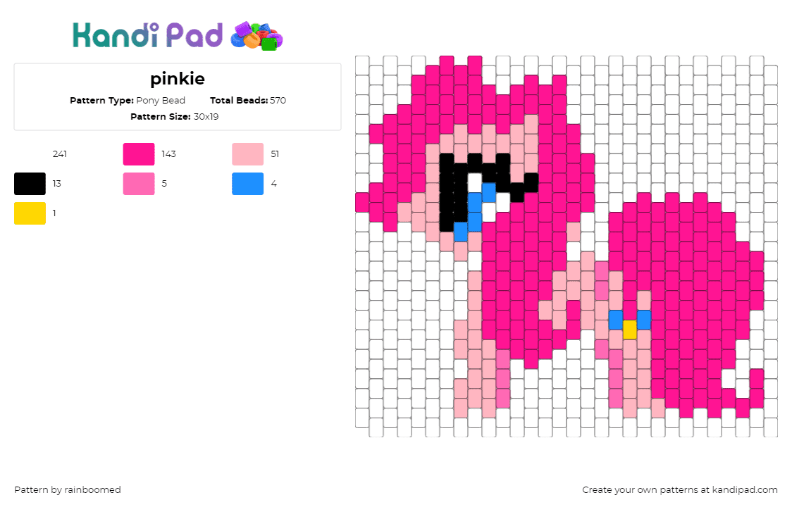 pinkie - Pony Bead Pattern by rainboomed on Kandi Pad - pinkie pie,mlp,my little pony,character,panel,pink,white