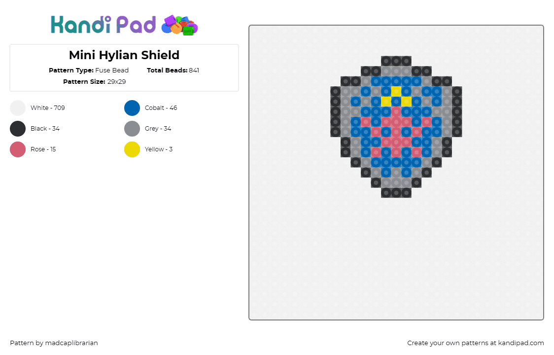 Mini Hylian Shield - Fuse Bead Pattern by madcaplibrarian on Kandi Pad - hylian shield,legend of zelda,link,video game,simple,blue,gray