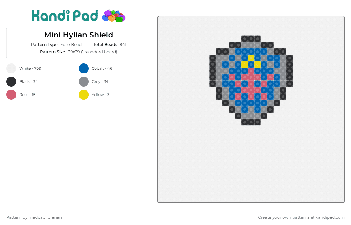 Mini Hylian Shield - Fuse Bead Pattern by madcaplibrarian on Kandi Pad - hylian shield,legend of zelda,link,video games,charm
