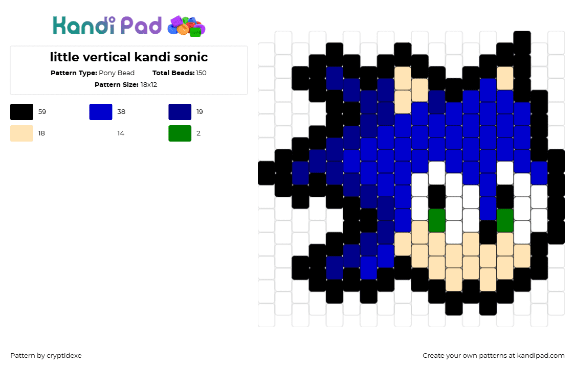 little vertical kandi sonic - Pony Bead Pattern by cryptidexe on Kandi Pad - sonic the hedgehog,sega,character,head,video game,charm,blue,tan