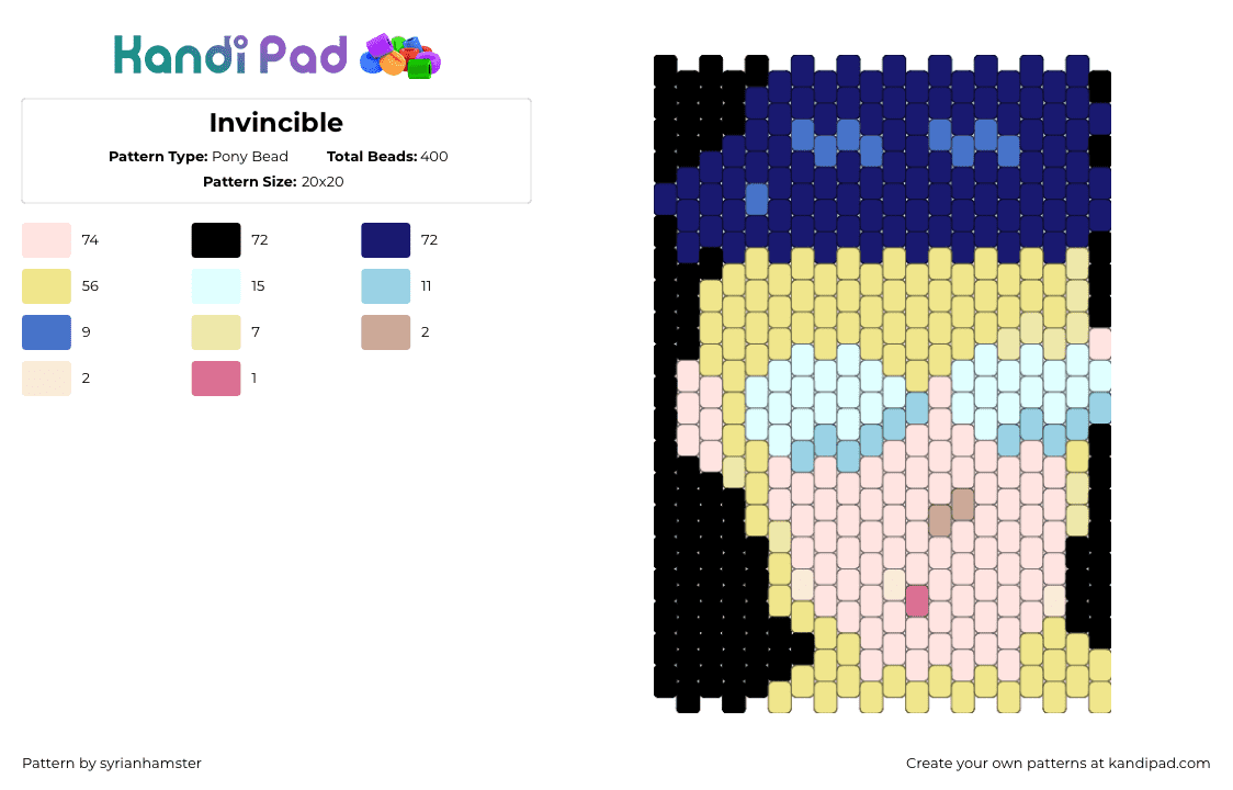Invincible - Pony Bead Pattern by syrianhamster on Kandi Pad - purple,yellow