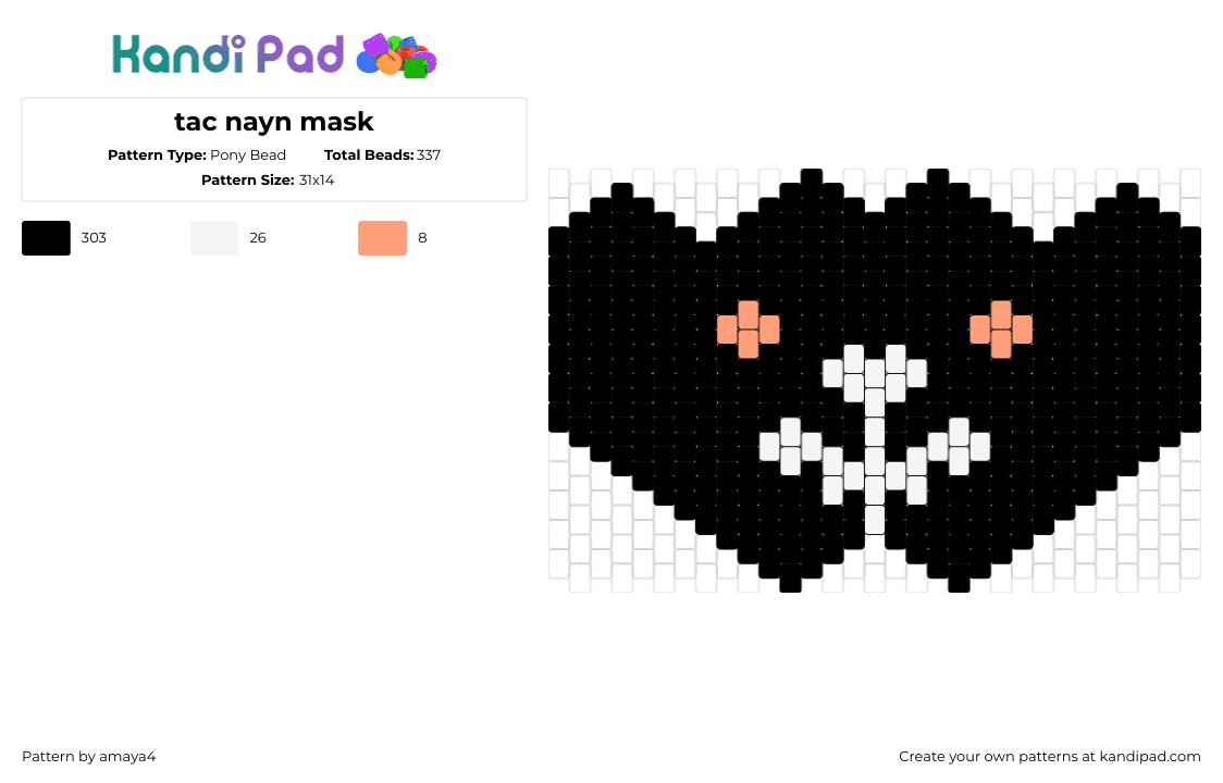 tac nayn mask - Pony Bead Pattern by amaya4 on Kandi Pad - tac nayn,nyan cat,m eme,mask,mouth,black