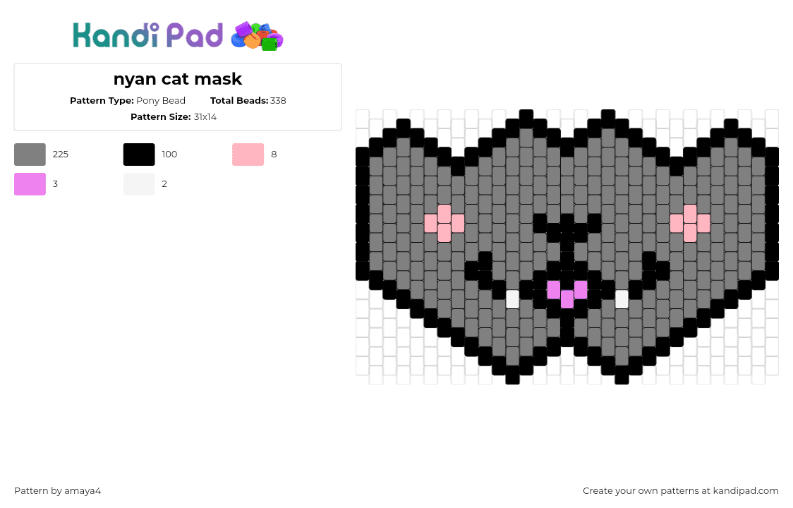 nyan cat mask - Pony Bead Pattern by amaya4 on Kandi Pad - nyan cat,face,meme,mask,mouth,blush,gray