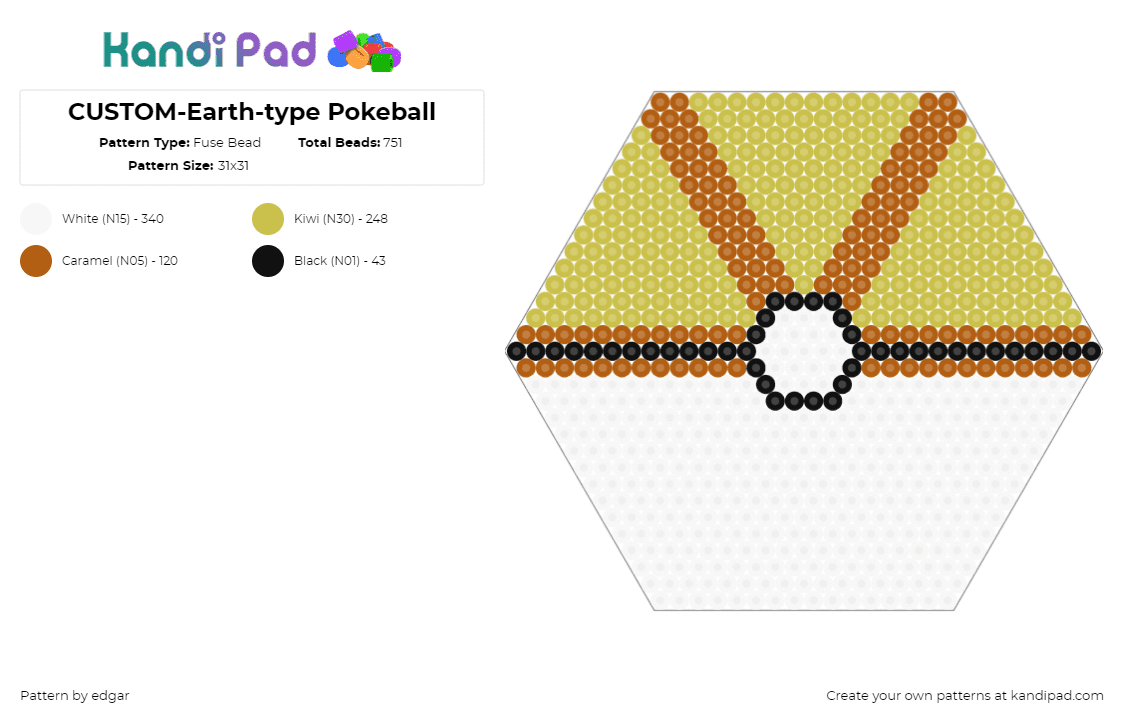 CUSTOM-Earth-type Pokeball - Fuse Bead Pattern by edgar on Kandi Pad - earth ball,pokeball,pokemon,gaming,tan,beige,white