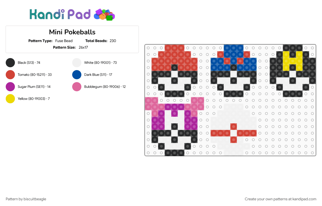 Mini Pokeballs - Fuse Bead Pattern by biscuitbeagle on Kandi Pad - mini, pink, pokeball, pokemon, red, white