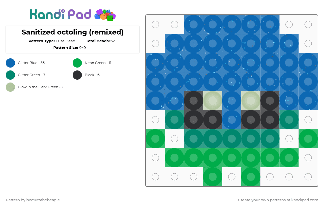 Sanitized octoling (remixed) - Fuse Bead Pattern by biscuitbeagle on Kandi Pad - blue