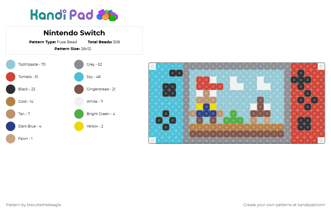 Nintendo Switch - Fuse Bead Pattern by biscuitsthebeagle on Kandi Pad - light blue,gray,tan,red
