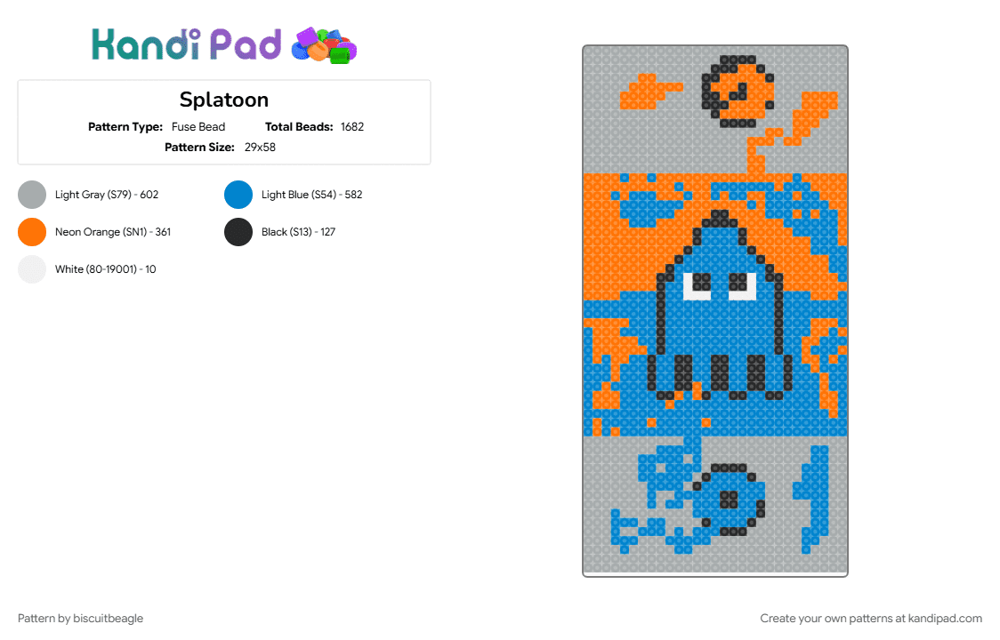 Splatoon - Fuse Bead Pattern by biscuitbeagle on Kandi Pad - 1, blue, gray, inkling, map, nintendo, splatoon, squid, video game