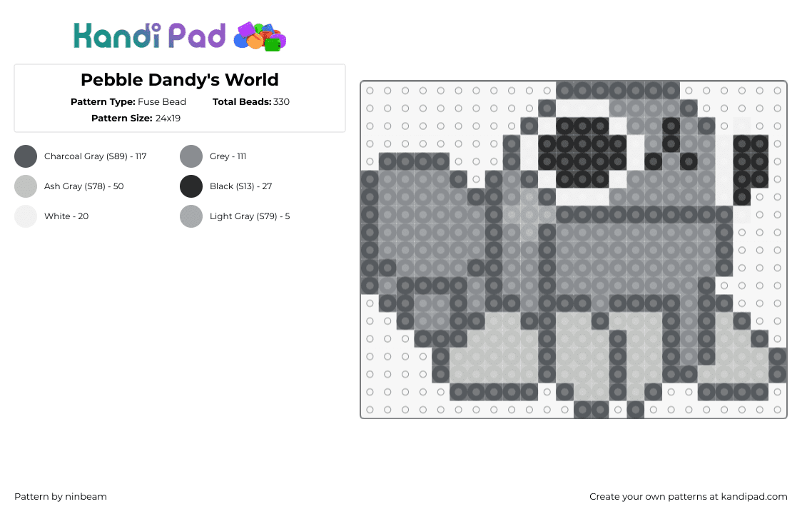 Pebble Dandy\'s World - Fuse Bead Pattern by ninbeam on Kandi Pad - pebble,dandys world,character,video game,gray