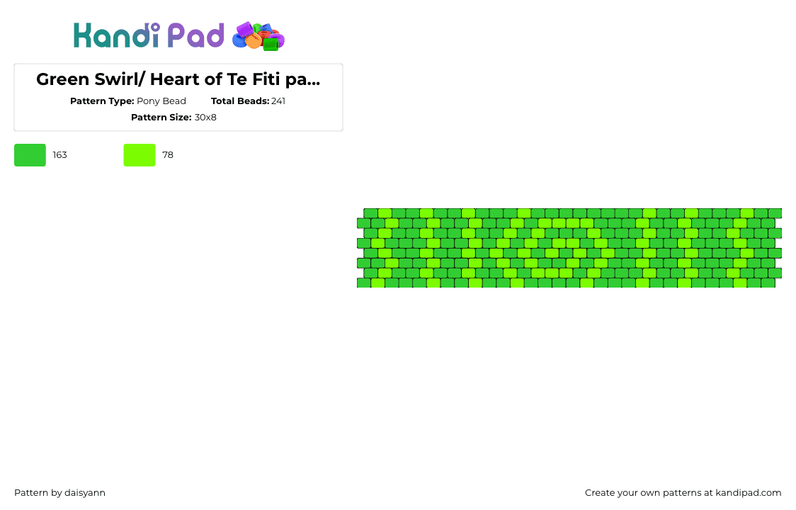 Green Swirl/ Heart of Te Fiti pattern - Pony Bead Pattern by daisyann on Kandi Pad - swirl,moana,heart of te fiti,stripes,cuff,neon,green