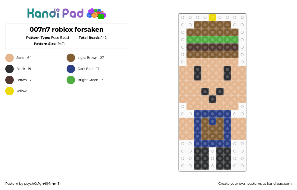 007n7 roblox forsaken - Fuse Bead Pattern by psych0s1gn4lj4mm3r on Kandi Pad - 007n7,forsaken,roblox,character,video game,tan