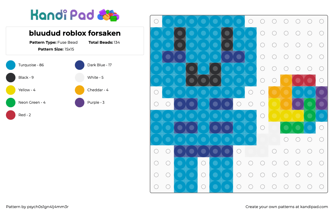 bluudud roblox forsaken - Fuse Bead Pattern by psych0s1gn4lj4mm3r on Kandi Pad - bluudud,forsaken,roblox,character,video game,teal