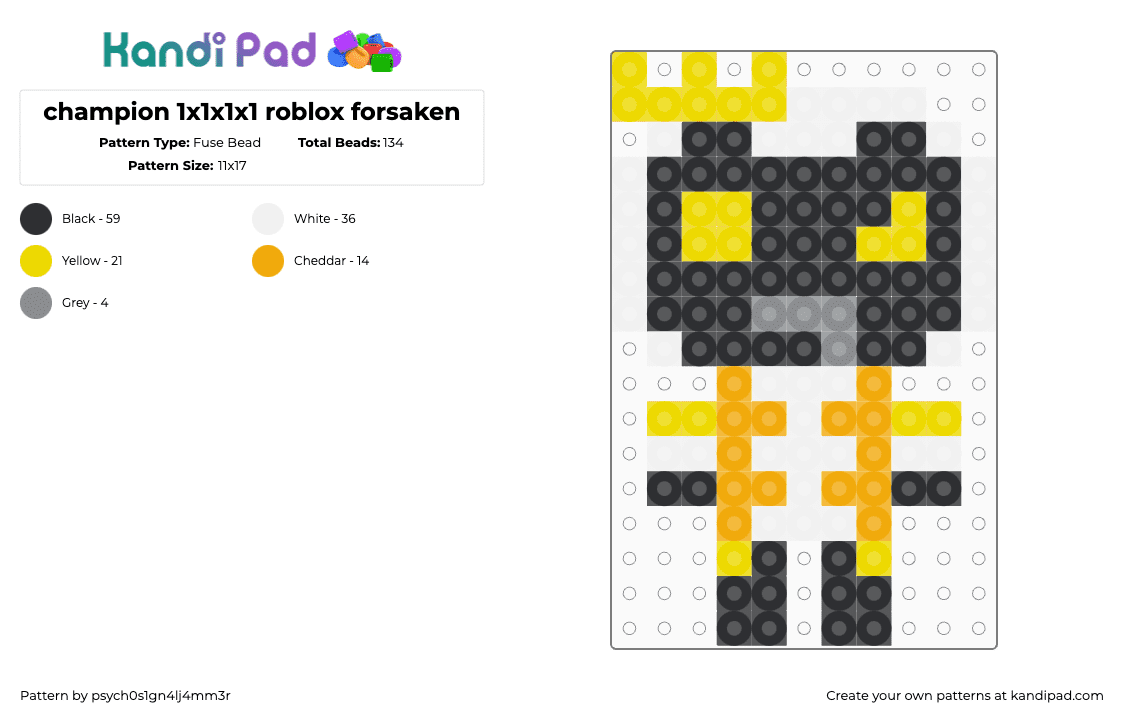 champion 1x1x1x1 roblox forsaken - Fuse Bead Pattern by psych0s1gn4lj4mm3r on Kandi Pad - 