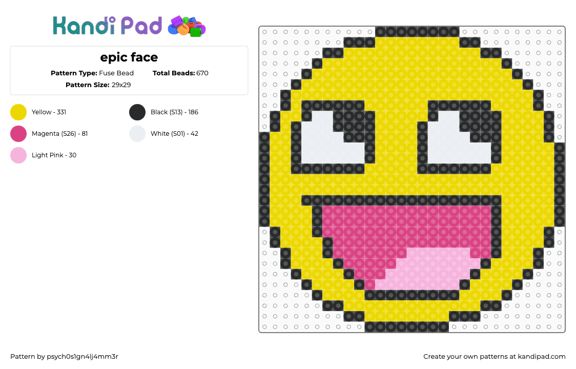 epic face - Fuse Bead Pattern by psych0s1gn4lj4mm3r on Kandi Pad - yellow