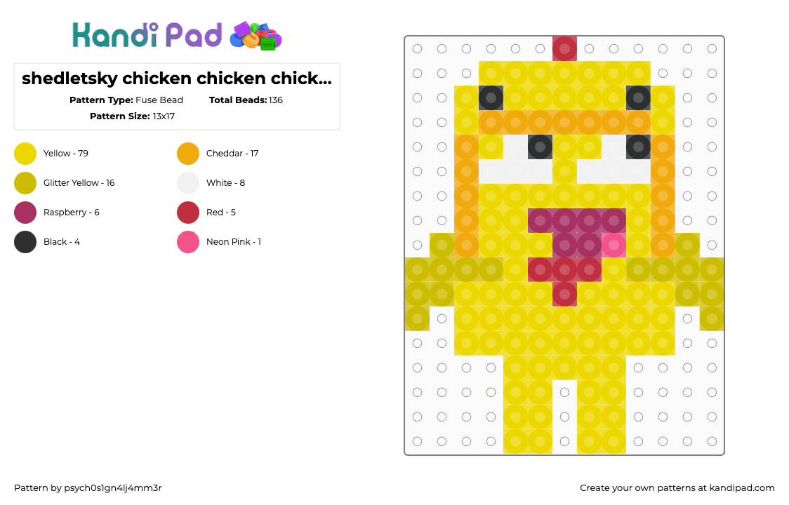 shedletsky chicken chicken chicken roblox forsaken - Fuse Bead Pattern by psych0s1gn4lj4mm3r on Kandi Pad - yellow