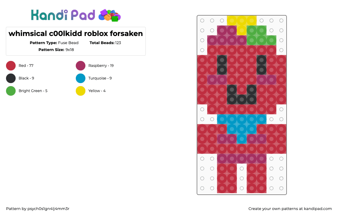 whimsical c00lkidd roblox forsaken - Fuse Bead Pattern by psych0s1gn4lj4mm3r on Kandi Pad - red