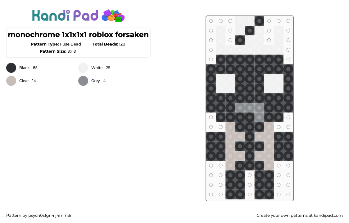 monochrome 1x1x1x1 roblox forsaken - Fuse Bead Pattern by psych0s1gn4lj4mm3r on Kandi Pad - 