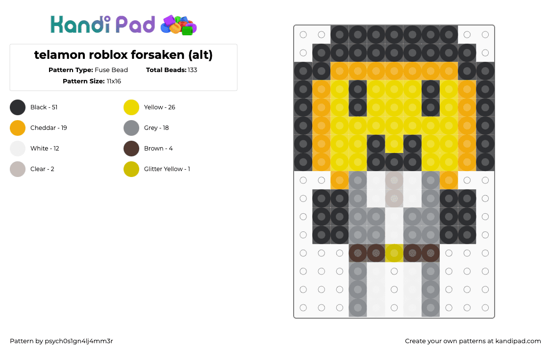 telamon roblox forsaken (alt) - Fuse Bead Pattern by psych0s1gn4lj4mm3r on Kandi Pad - orange,yellow,gray