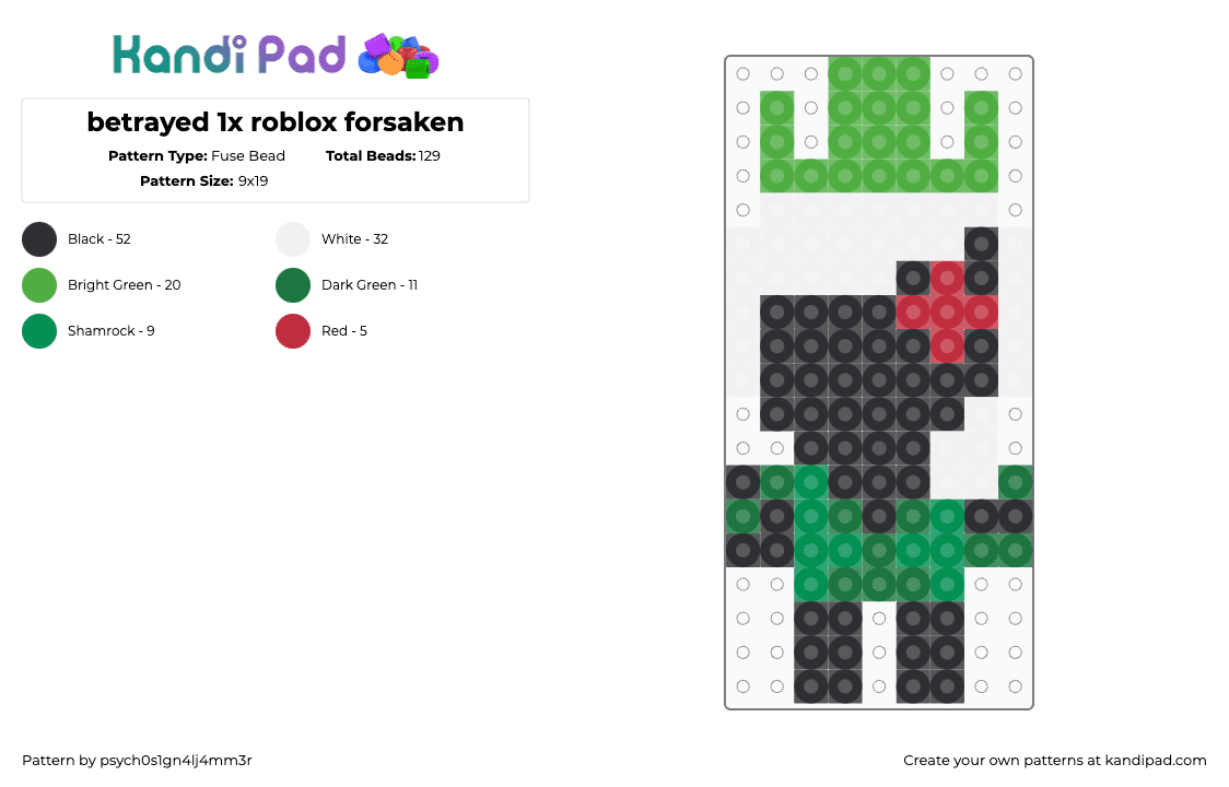 betrayed 1x roblox forsaken - Fuse Bead Pattern by psych0s1gn4lj4mm3r on Kandi Pad - green