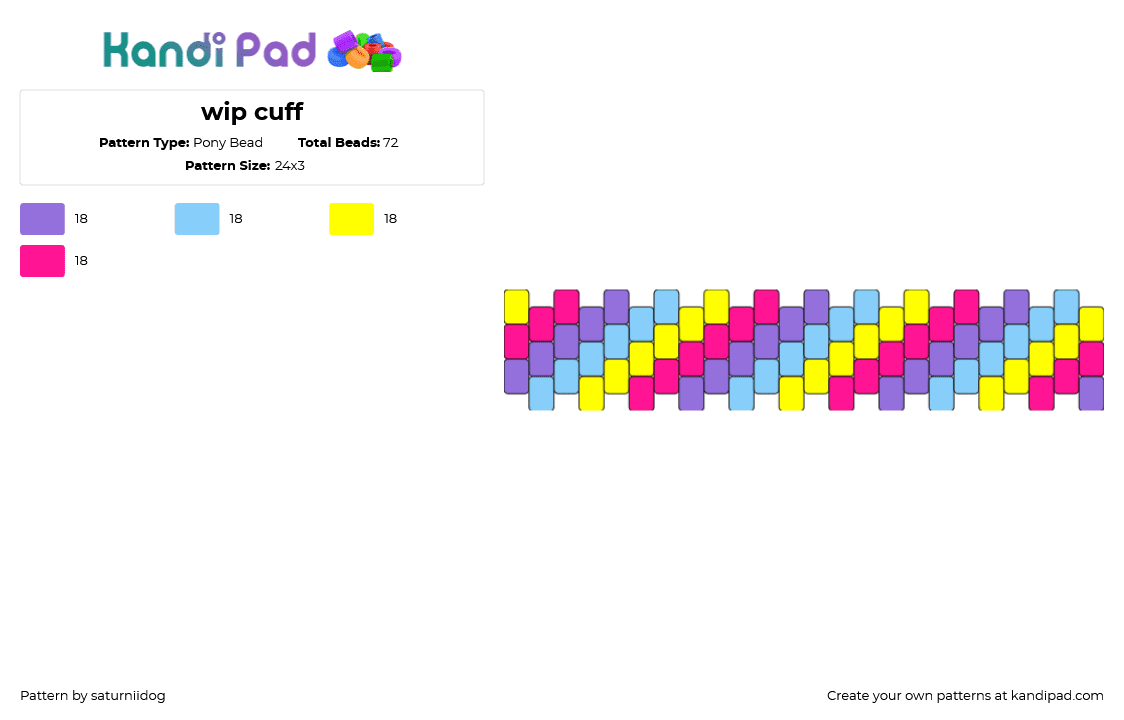 wip cuff - Pony Bead Pattern by saturniidog on Kandi Pad - pastel,neon,spring,colorful,diagonal,stripes,bracelet,cuff,pink,yellow,light blue,purple