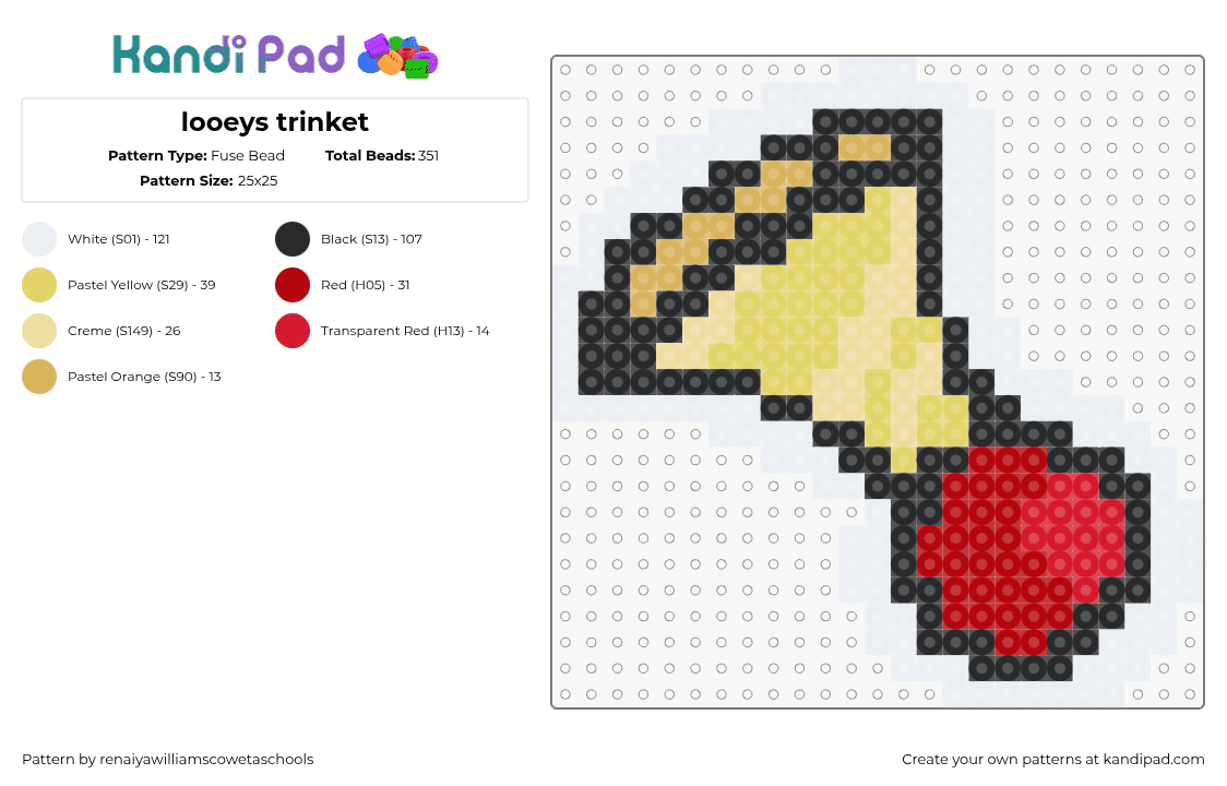 looeys trinket - Fuse Bead Pattern by renaiyawilliamscowetaschools on Kandi Pad - horn,looey,dandys world,video game,trinket,charm,red,yellow