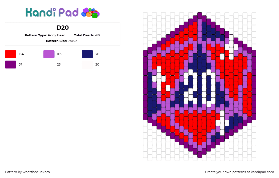 D20 - Pony Bead Pattern by whattheduckbro on Kandi Pad - d20,dice,gaming,geometric,dnd,red,purple