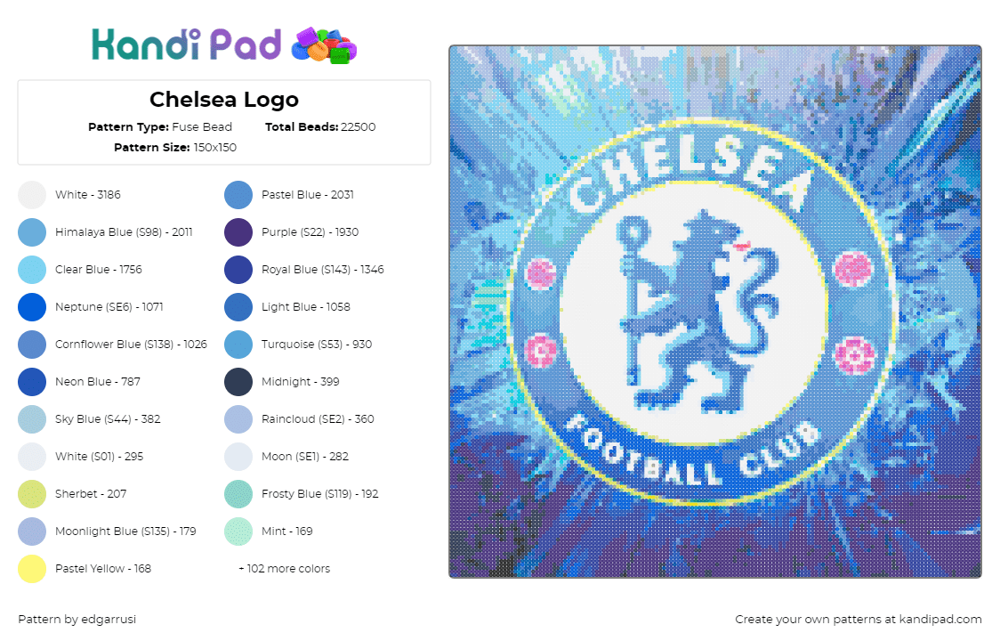 Chelsea Logo - Fuse Bead Pattern by edgarrusi on Kandi Pad - chelsea,logo,soccer,futbol,football,club,team,sports,light blue,blue,white