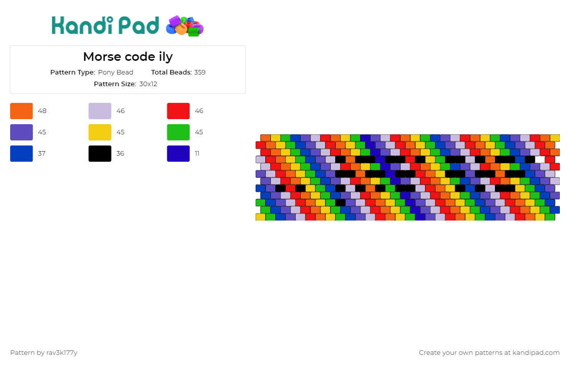 Morse code ily - Pony Bead Pattern by rav3k177y on Kandi Pad - love,rainbow,stripes,cuff