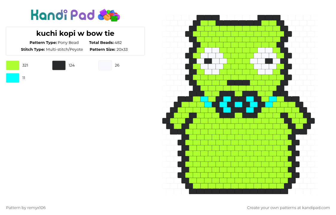 kuchi kopi w bow tie - Pony Bead Pattern by remyx106 on Kandi Pad - green